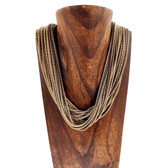 Vintage 80s Antique Gold Multistrand Beaded Statement Necklace - Picture 2 of 6